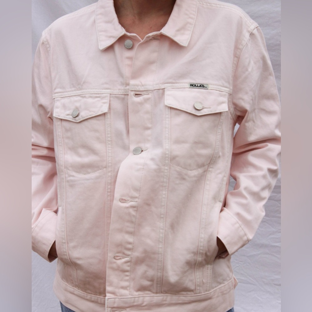 ROLLAS Jeans Faded Pink Slouch Rigid Denim Trucker Jacket Size Small